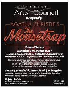 Poster for the Lumsden and District Arts Council's presentation of Agatha Christie's "The Mousetrap"